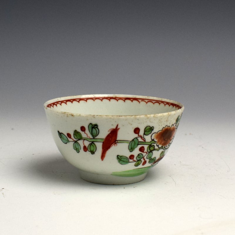 Christians Peony Rock Bird and Insect Pattern Tea Bowl c1765 (5)