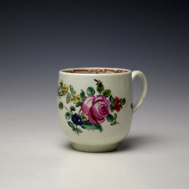 Philip Christian Pink Rose and Floral Sprays Pattern Coffee Cup c1765-70