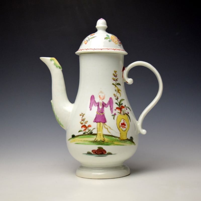 Derby Lady With Long Sleeves Pattern Coffee Pot and Cover c1760-65