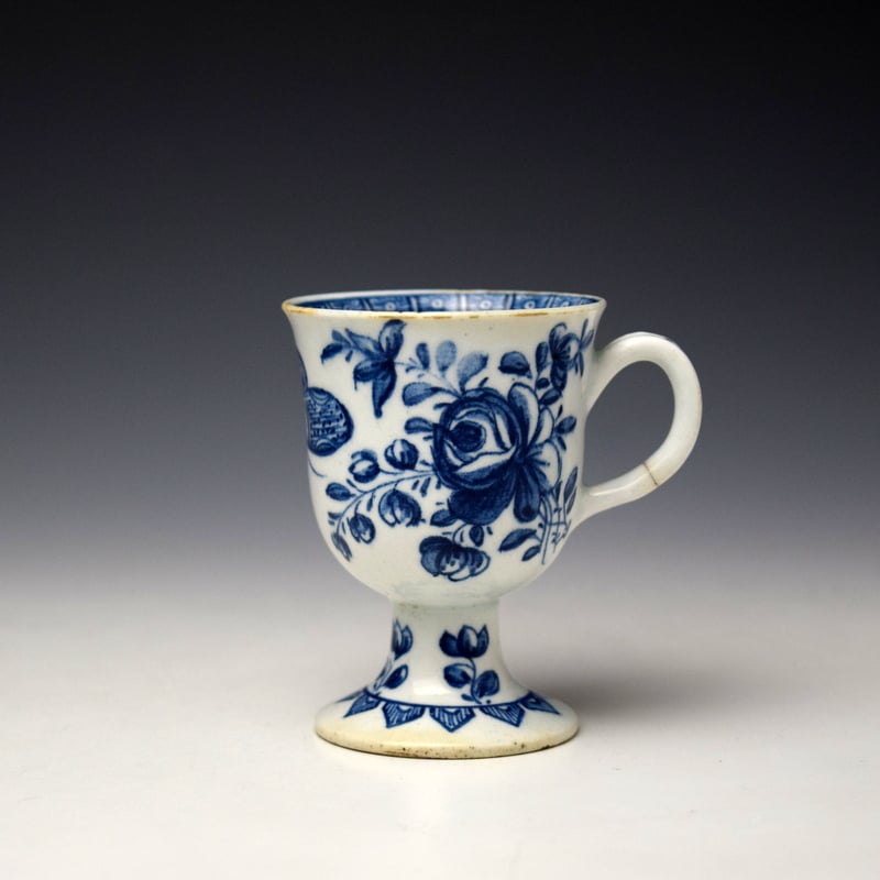 A Rare English Porcelain Rose and Moth Pattern Ice Cup c1760-70