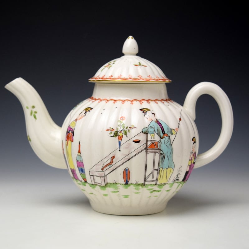 Derby "Vase Fishing" Pattern Teapot and Cover c1758-60 Olliver Collection