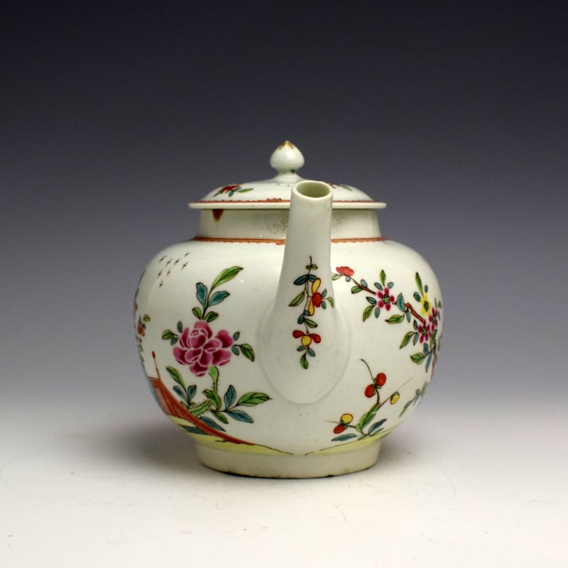 Early Worcester Famille Rose Style Teapot c1758-60 (3)