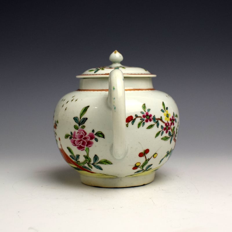 Early Worcester Famille Rose Style Teapot c1758-60 (4)