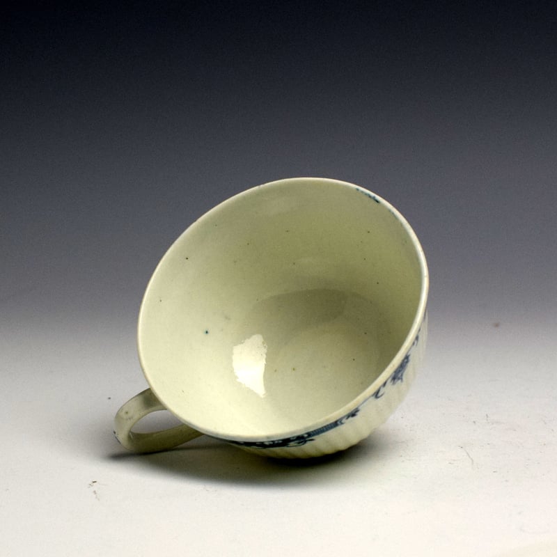 Early Worcester Rib Moulded Tea Cup and Saucer with Lambrequin Border c1760 (5)
