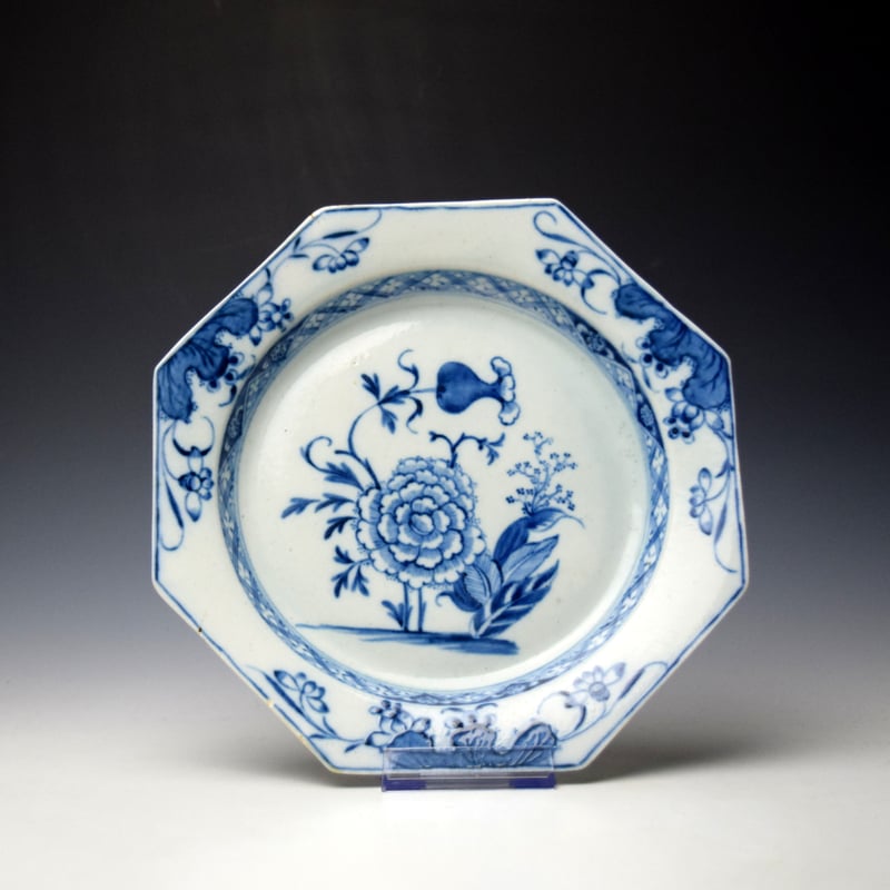 James Pennington Flowering Peony Pattern Octagonal Plate c1767-73 Ex Watney Collection