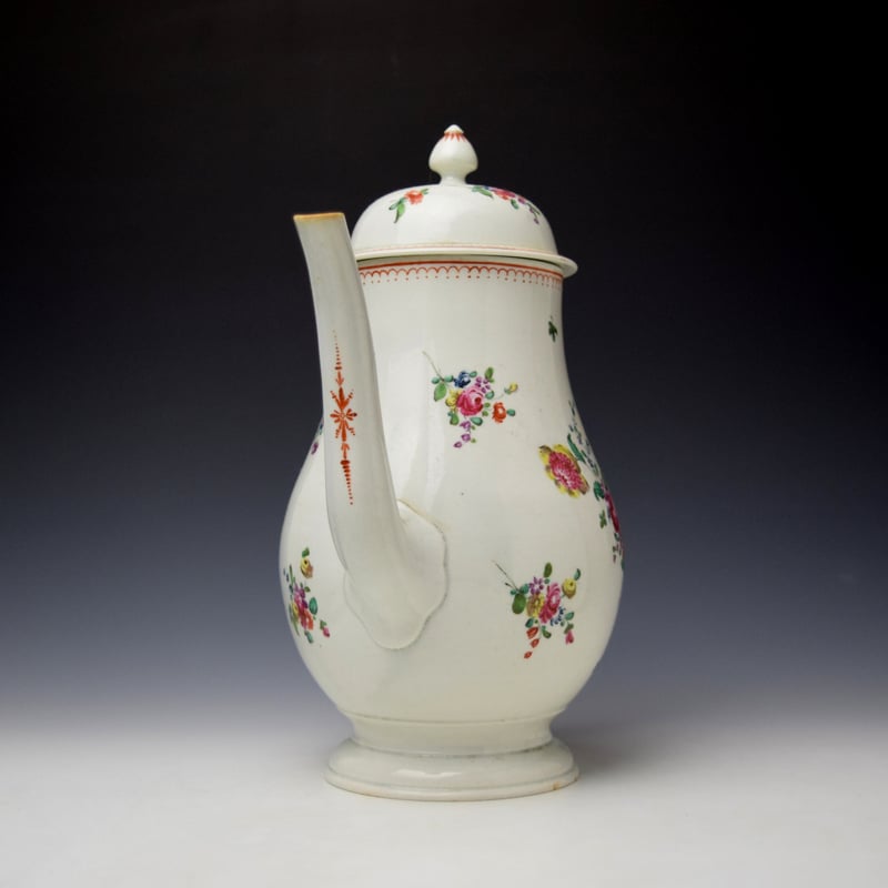 Liverpool John Pennington Floral Pattern Coffee Pot and Cover c1775 (2)