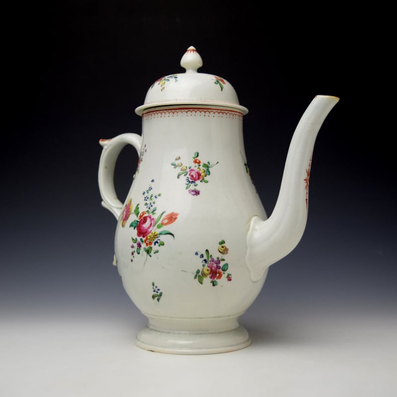 Liverpool John Pennington Floral Pattern Coffee Pot and Cover c1775 (3)