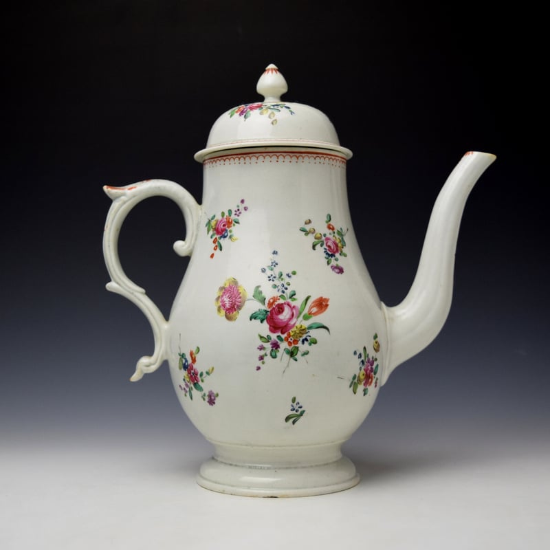 Liverpool John Pennington Floral Pattern Coffee Pot and Cover c1775 (4)