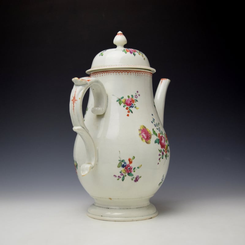 Liverpool John Pennington Floral Pattern Coffee Pot and Cover c1775 (5)