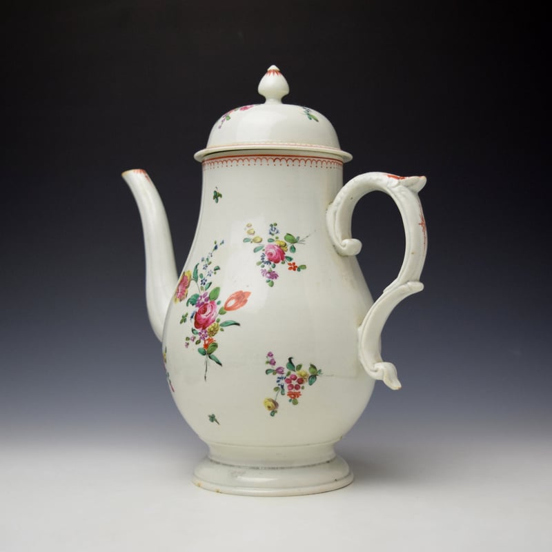 Liverpool John Pennington Floral Pattern Coffee Pot and Cover c1775 (6)