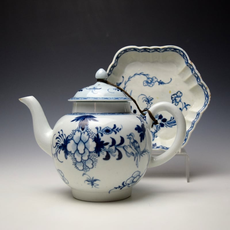 Philip Christian Bird on a Branch Pattern Teapot Cover and Stand c1766-70