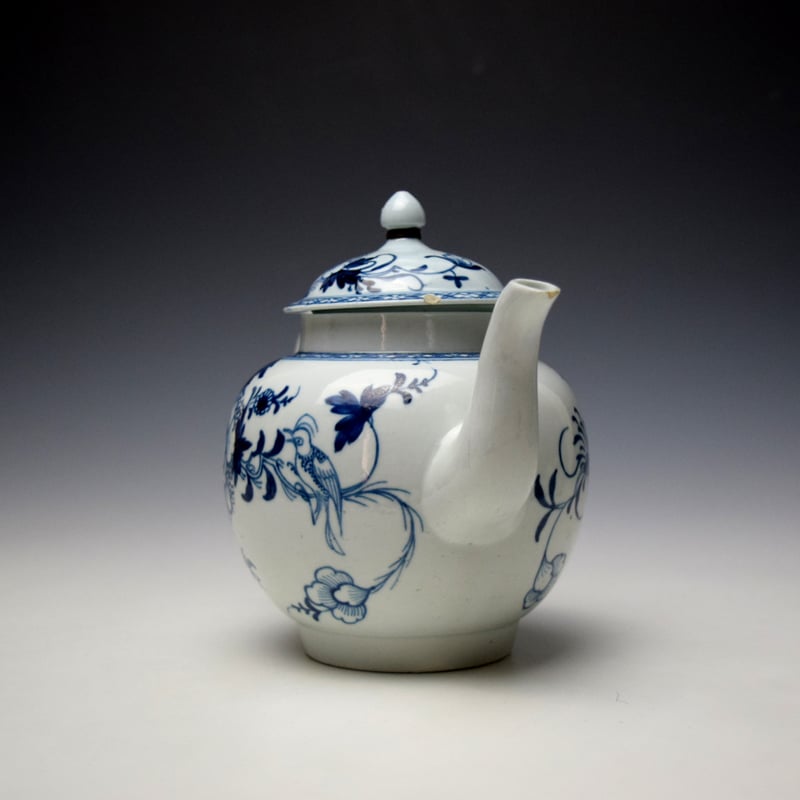 Liverpool Philip Christian Bird on a Branch Pattern Teapot cover and Stand c1766-70 (4)