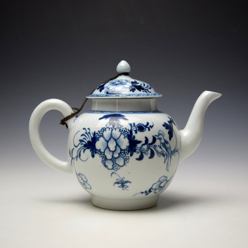 Liverpool Philip Christian Bird on a Branch Pattern Teapot cover and Stand c1766-70 (5)