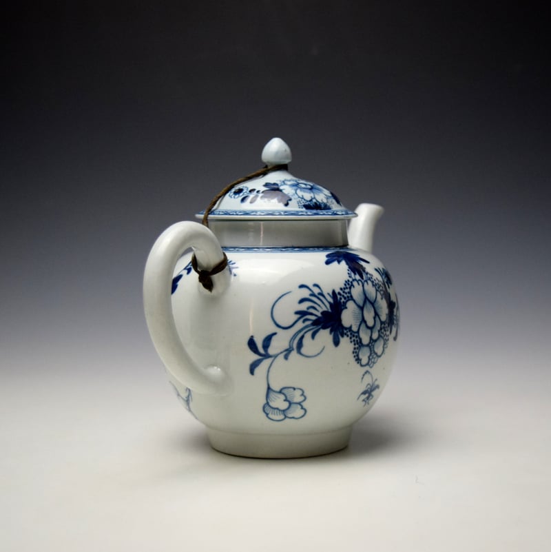 Liverpool Philip Christian Bird on a Branch Pattern Teapot cover and Stand c1766-70 (6)