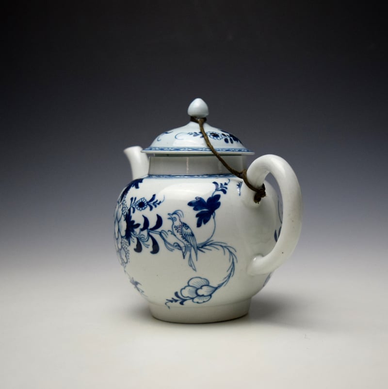 Liverpool Philip Christian Bird on a Branch Pattern Teapot cover and Stand c1766-70 (7)