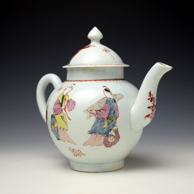 Liverpool Philip Christian Mandarin Koto Player Pattern Teapot and Cover c1770-75 (3)