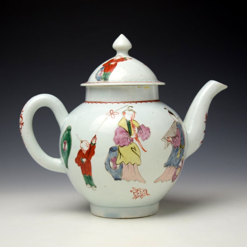 Liverpool Philip Christian Mandarin Koto Player Pattern Teapot and Cover c1770-75 (4)