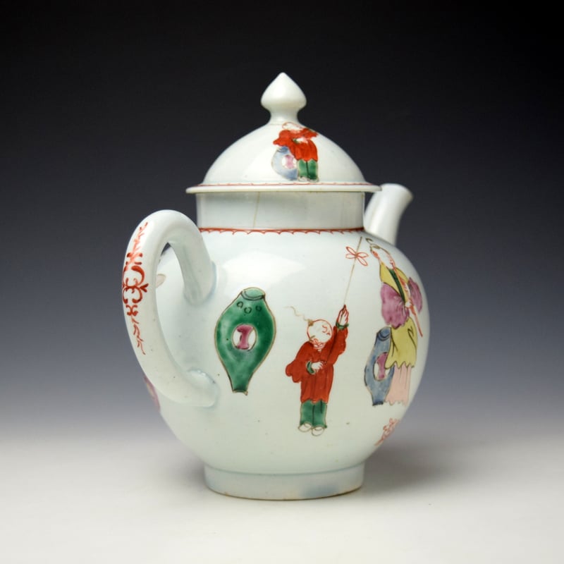 Liverpool Philip Christian Mandarin Koto Player Pattern Teapot and Cover c1770-75 (5)