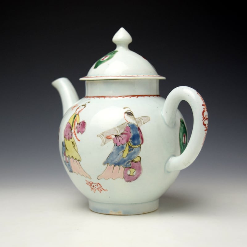 Liverpool Philip Christian Mandarin Koto Player Pattern Teapot and Cover c1770-75 (6)