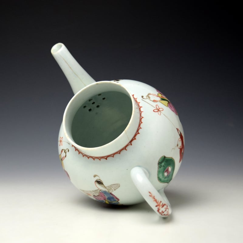 Liverpool Philip Christian Mandarin Koto Player Pattern Teapot and Cover c1770-75 (7)
