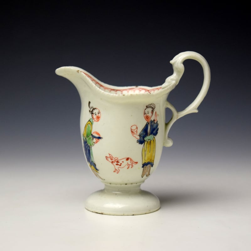 Philip Christian Mandarin Lady and Servant Pattern Helmet Shaped Cream Jug c1765-75