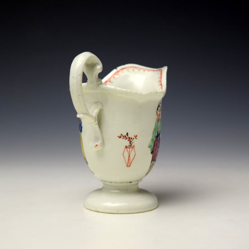 Liverpool Philip Christian Mandarin Lady and Servant Pattern Helmet Shaped Cream Jug c1765-75 (4)