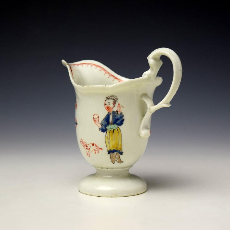 Liverpool Philip Christian Mandarin Lady and Servant Pattern Helmet Shaped Cream Jug c1765-75 (5)