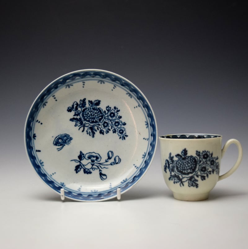 Philip Christian Peony and Daisy Spray Pattern Coffee Cup and Saucer c1770-78