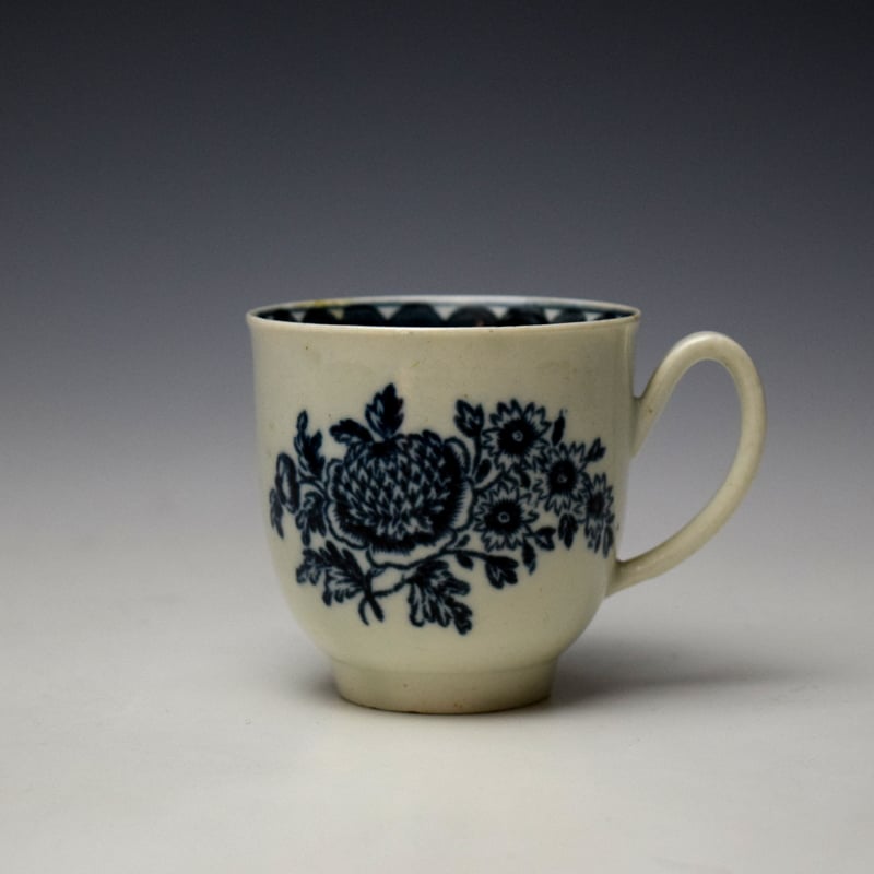 Liverpool Philip Christian Peony and Daisies Sprays Pattern Coffee Cup and Saucer c1770-78 (2)