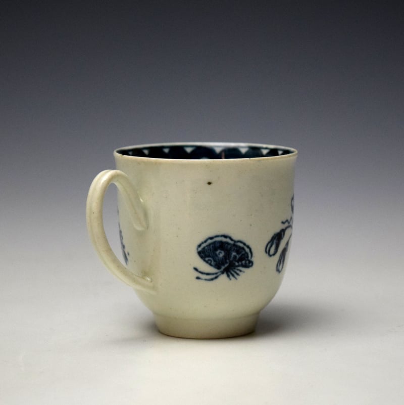 Liverpool Philip Christian Peony and Daisies Sprays Pattern Coffee Cup and Saucer c1770-78 (4)