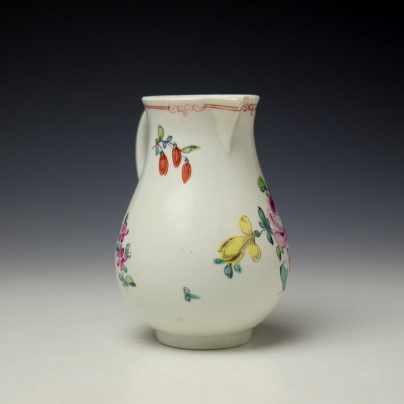 Liverpool Philip Christian Rose and Floral Spray Pattern Sparrow Beak Jug c1765-70 (2)