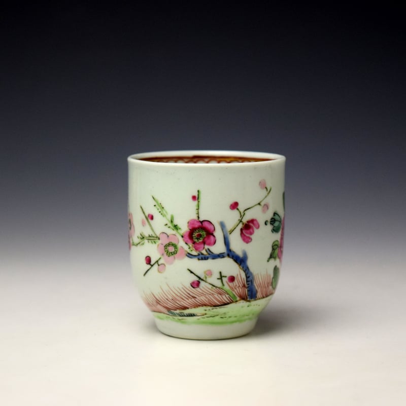 Liverpool Richard Chaffers Flowering Prunus Pattern Coffee Cup c1758-62 (2)