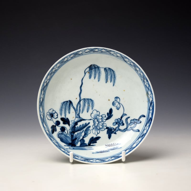 Liverpool Richard Chaffers Fringed Tree Rock Pattern Teabowl and Saucer c1760-65 (9)