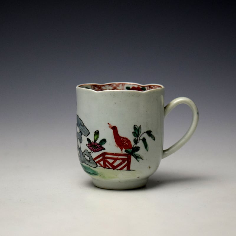 Rare Richard Chaffers Peony Rock and Bird Pattern Scalloped Coffee Cup c1758-62