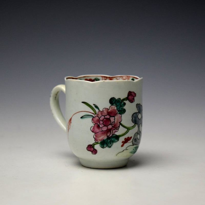 Liverpool Richard Chaffers Peony Rock and Bird Pattern Scalloped Coffee Cup c1758-62 (3)