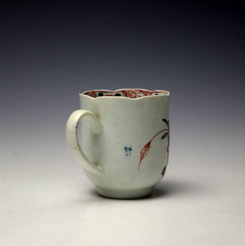 Liverpool Richard Chaffers Peony Rock and Bird Pattern Scalloped Coffee Cup c1758-62 (4)