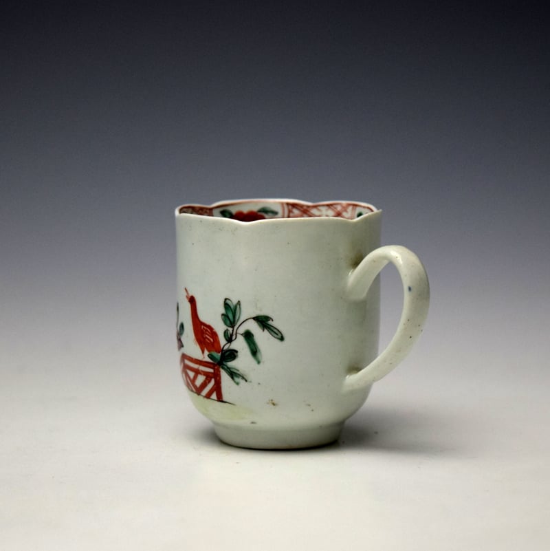 Liverpool Richard Chaffers Peony Rock and Bird Pattern Scalloped Coffee Cup c1758-62 (5)