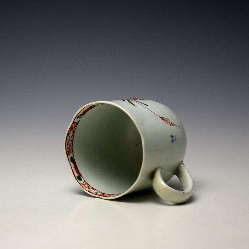 Liverpool Richard Chaffers Peony Rock and Bird Pattern Scalloped Coffee Cup c1758-62 (6)