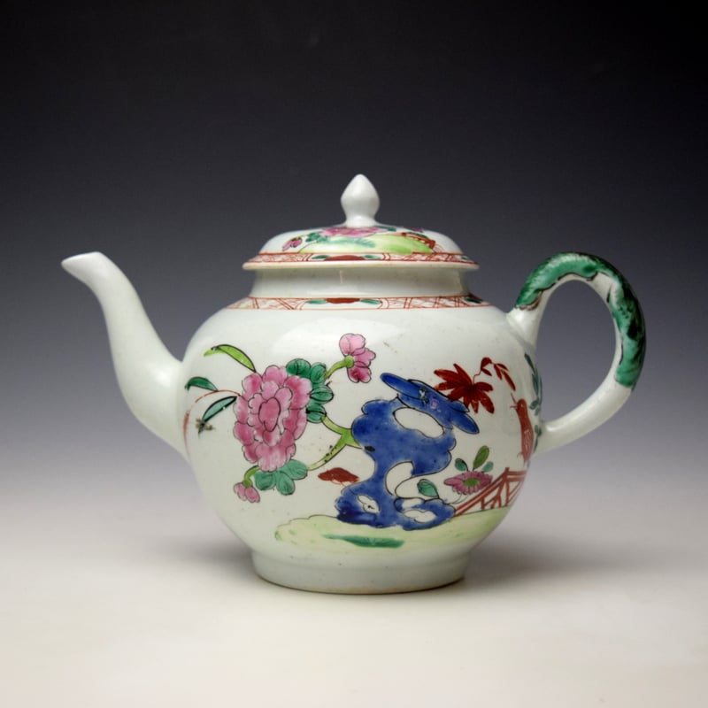 Rare Richard Chaffers Peony Rock and Bird Pattern Teapot and Cover c1758-62