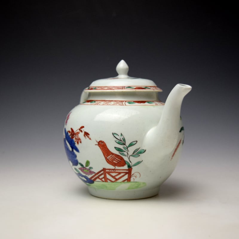Liverpool Richard Chaffers Peony Rock and Bird Pattern Teapot and Cover c1758-62 (3)