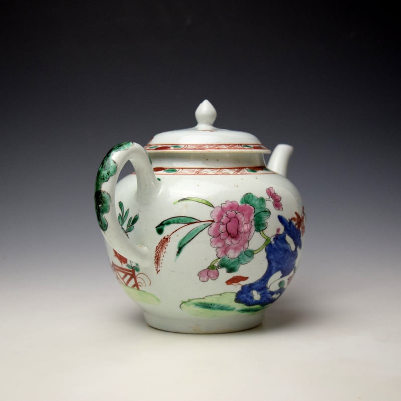 Liverpool Richard Chaffers Peony Rock and Bird Pattern Teapot and Cover c1758-62 (5)