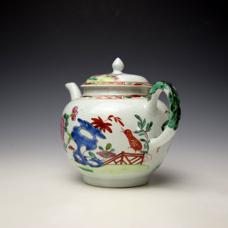 Liverpool Richard Chaffers Peony Rock and Bird Pattern Teapot and Cover c1758-62 (6)