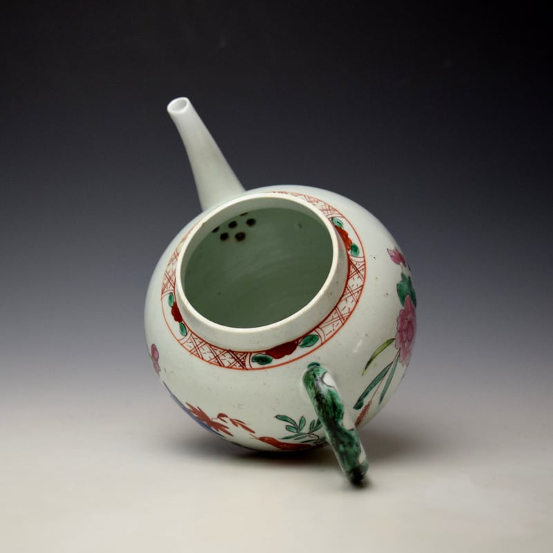 Liverpool Richard Chaffers Peony Rock and Bird Pattern Teapot and Cover c1758-62 (7)