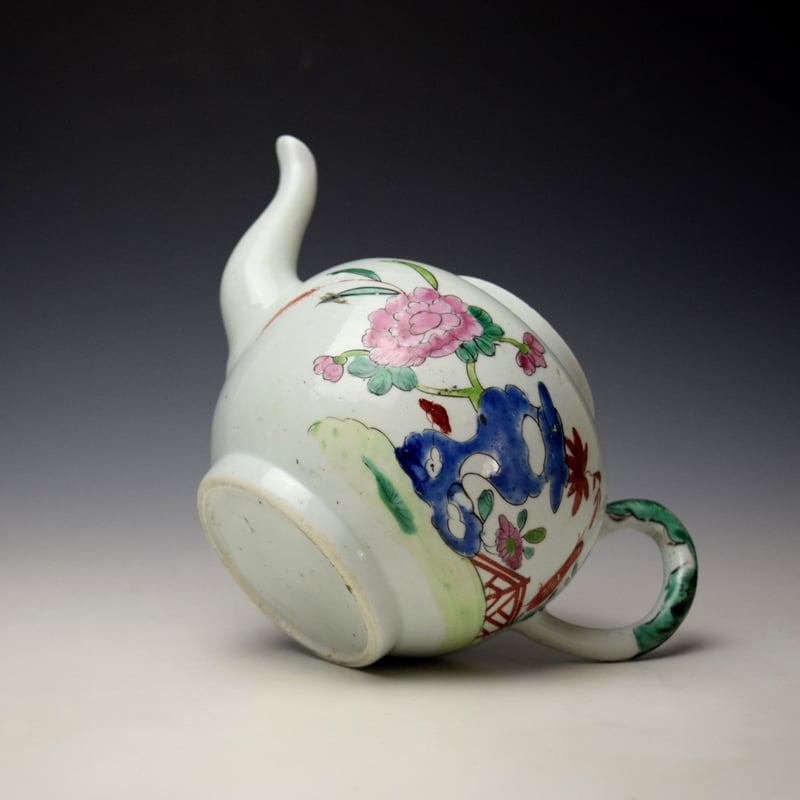 Liverpool Richard Chaffers Peony Rock and Bird Pattern Teapot and Cover c1758-62 (8)