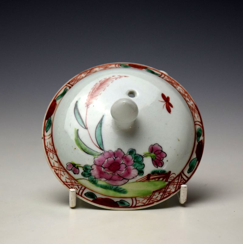Liverpool Richard Chaffers Peony Rock and Bird Pattern Teapot and Cover c1758-62 (9)