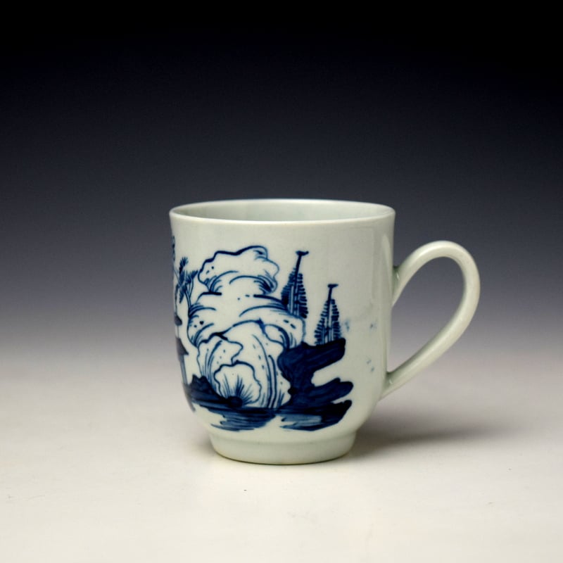 Richard Chaffers Tall Pagoda and Rocky Landscape Pattern Coffee Cup c1760-65