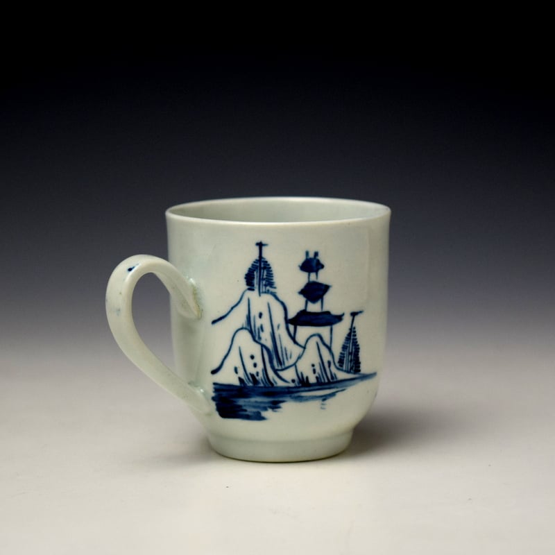 Liverpool Richard Chaffers Tall Pagoda and Rocky Landscape Pattern Coffee Cup c1758-60 (3)