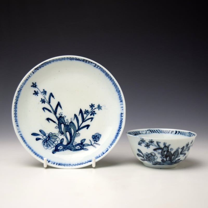 Very Rare Samuel Gilbody Flowering Root Pattern Teabowl and Saucer c1755-60