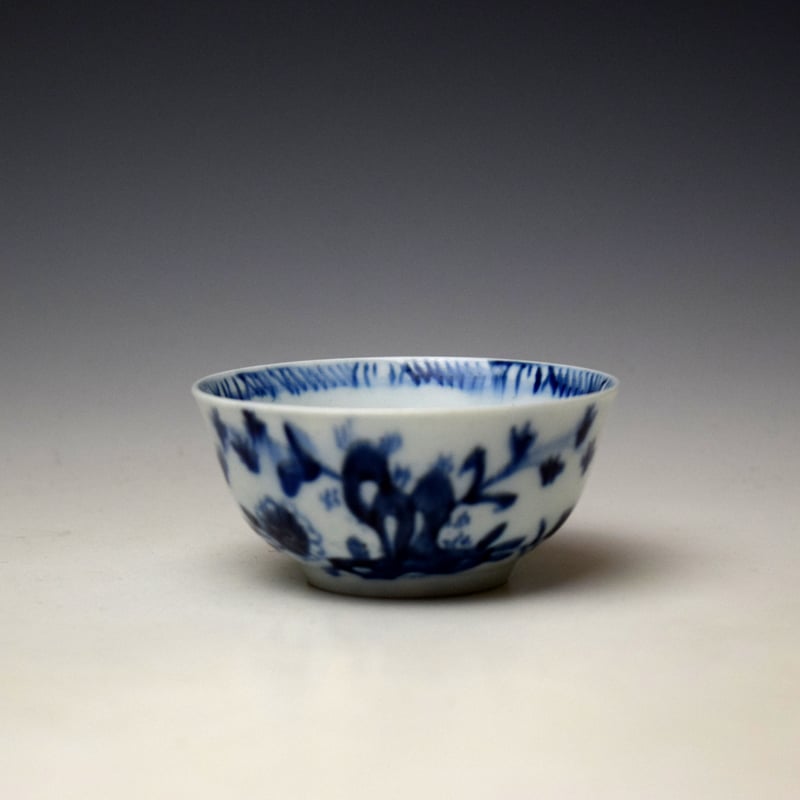 Liverpool Samuel Gilbody Flowering Root Pattern Teabowl and Saucer c1755-61 (2)