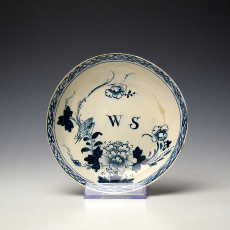 Very Rare Seth Pennington Initialed Bird on a Branch Pattern Saucer c1780-85 Ex Goss Collection